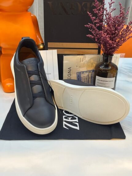 ZEGNA Black Triple Stitche Sneaker